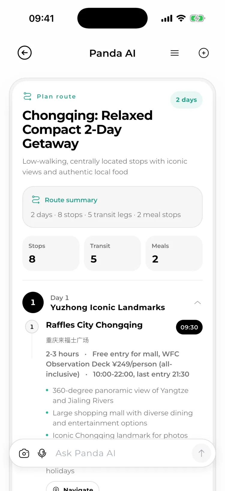 A two-day Chongqing route planned in MyChinaGuide