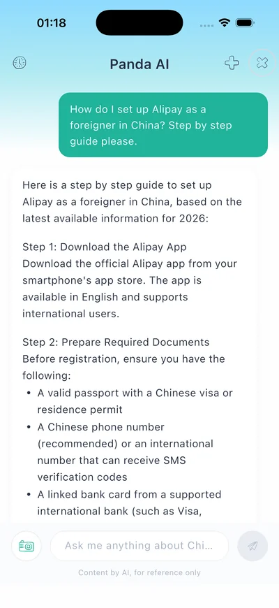 Panda AI chat interface showing real-time Chinese translation with pronunciation guide